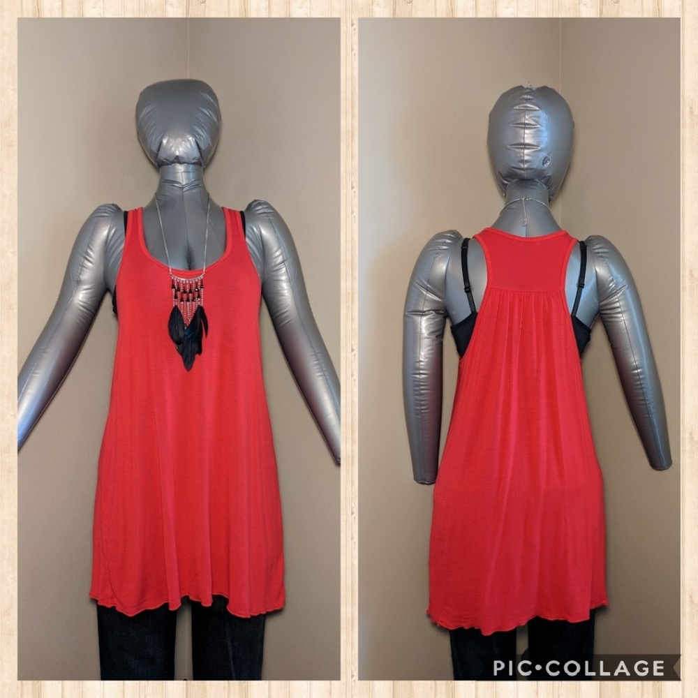 Red racerback extra Long Tank Slip swim cover-up - Picture 6 of 7